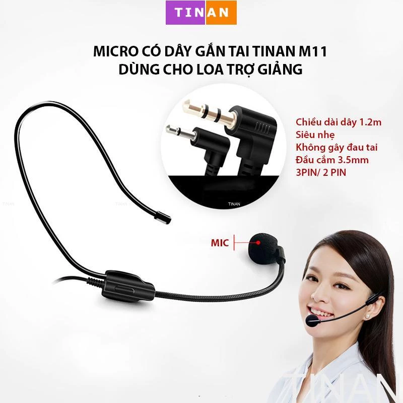 Micro Có Dây Gắn Tai TINAN M11, Dùng Cho Loa Trợ Giảng, Thuyết Trình, Dạy Học, Hướng Dẫn Du Lịch
