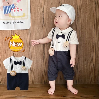 Bộ Áo Liền Quần Bằng Cotton Tay Ngắn Phong Cách Anh Quốc Thời Trang Mùa Hè Mới Cho Bé Trai 0-24 Tháng Tuổi