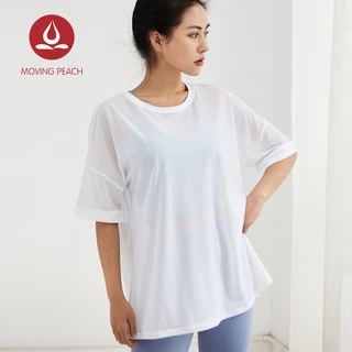 MOVING PEACH Áo thun tập thể thao yoga dáng rộng thoáng khí dành cho nữ ATF