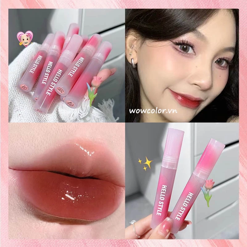 [đồ 1k free ship] HERORANGE/Hellostyle Son Bóng Màu Nude Nhạt Mềm Mượt Nuôi Dưỡng Ẩm Hương Trái Cây Lâu Trôi Tiện Dụng son nội địa trung