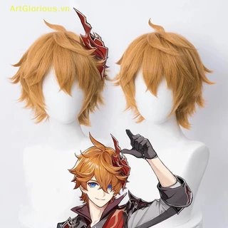 Artglorious Genshin Impact Tartaglia Cosplay Tóc Giả Ngắn Nâu Chịu Nhiệt Tổng Hợp Tóc Giả VN