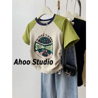 Ahoo áo phông áo thun nữ croptop baby tee Thời trang hàn quốc A99J03B4 