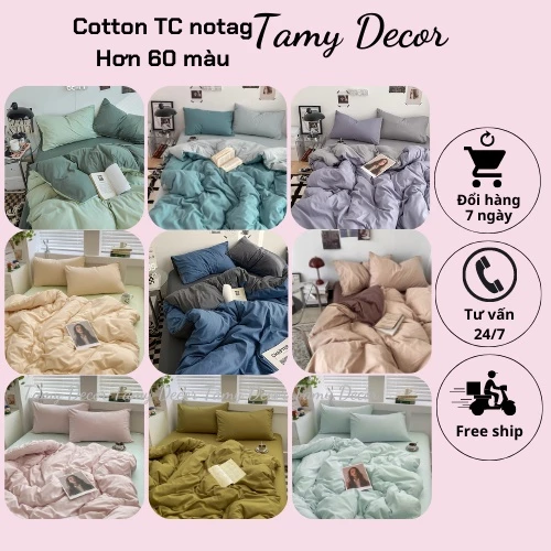 Bộ ga gối màu trơn Cotton TC notag nhà Cici Decor bộ ga gối hàn quốc mẫu mới 2023