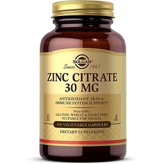 Viên Uống Solgar Zinc Kẽm Citrate 30Mg - Bổ Sung Kẽm, Hấp Thu Nhanh Và Chăm Sóc Sức Khỏe Phái Nam [Lọ 100 Viên]