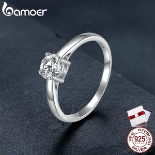 Bamoer 0.6ct Moissanite Nhẫn Bạc 925 Thiết Kế Đơn Giản Trang Sức Quà Tặng Sang Trọng Cho Nữ MSR005-6