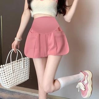 Phụ Nữ Mang Thai Mùa Hè Phong Cách Mới Cotton Co Giãn Ba Điểm Mặc Bên Ngoài Ống Rộng