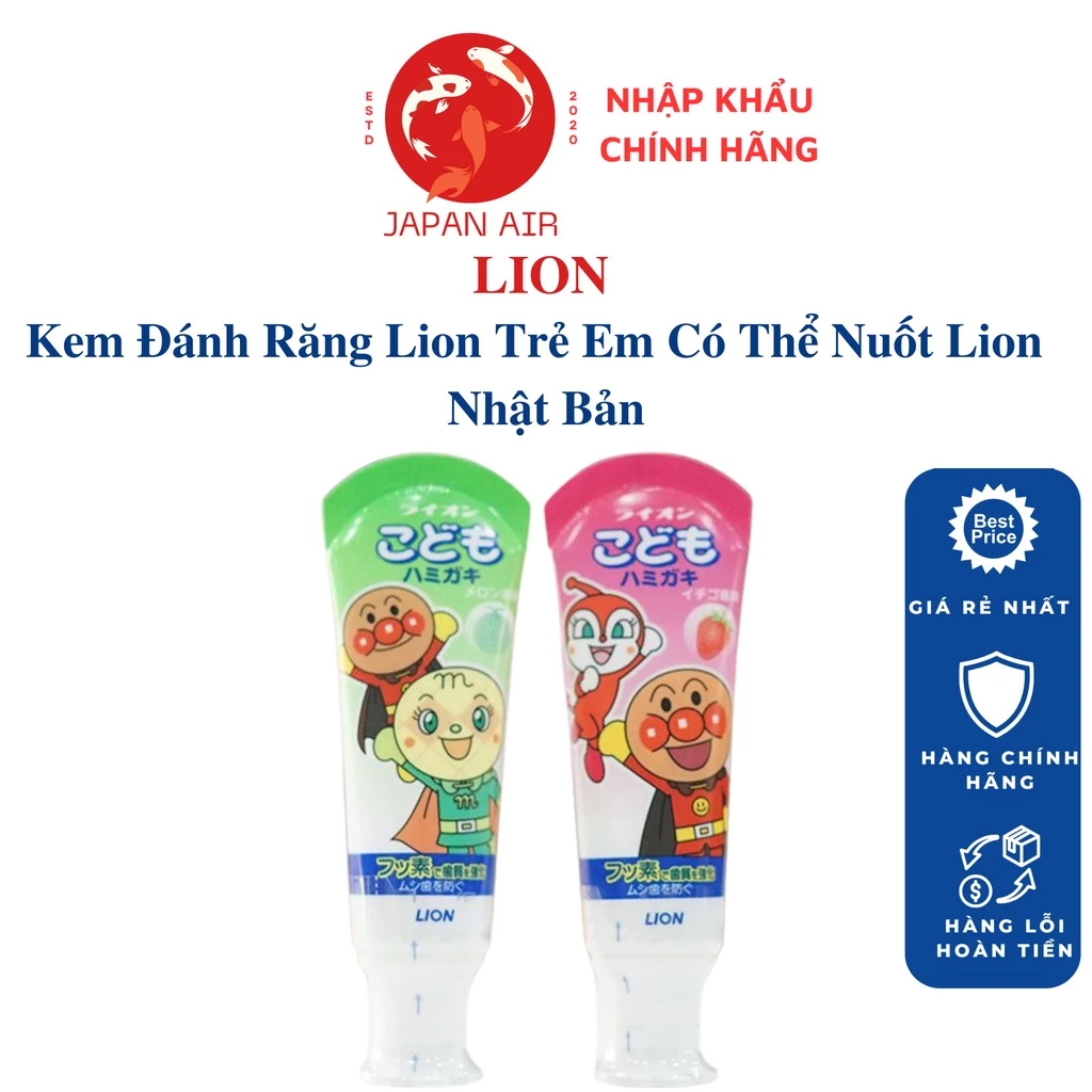 Kem Đánh Răng Trẻ Em Nuốt Được Lion Nội Địa Nhật 40g