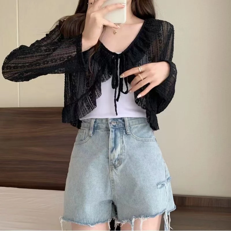 2023 áo khoác cardigan ren ngắn mới quần áo chống nắng kiểu phương tây-style khăn choàng của phụ nữ váy phù hợp với mùa hè với áo