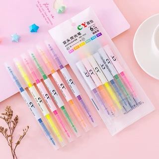 Bút highlight pastel dạ quang 2 đầu, bút đánh dấu nhớ dòng cute nhiều màu marker dễ thương - Lion House