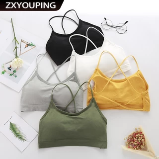 Zxyouing Áo Ngực Thể Thao Cotton Không Đường May Dây Chéo Lưng Đẹp Có Đệm Nâng Ngực Cho Nữ Kiểu Nhật Bản