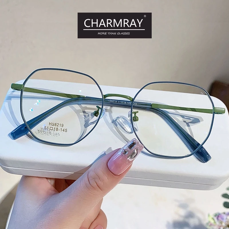 Charmray Mắt Kính Chống Bức Xạ Gọng Kim Loại Đa Giác Chất Lượng Cao Cho Nam Và Nữ