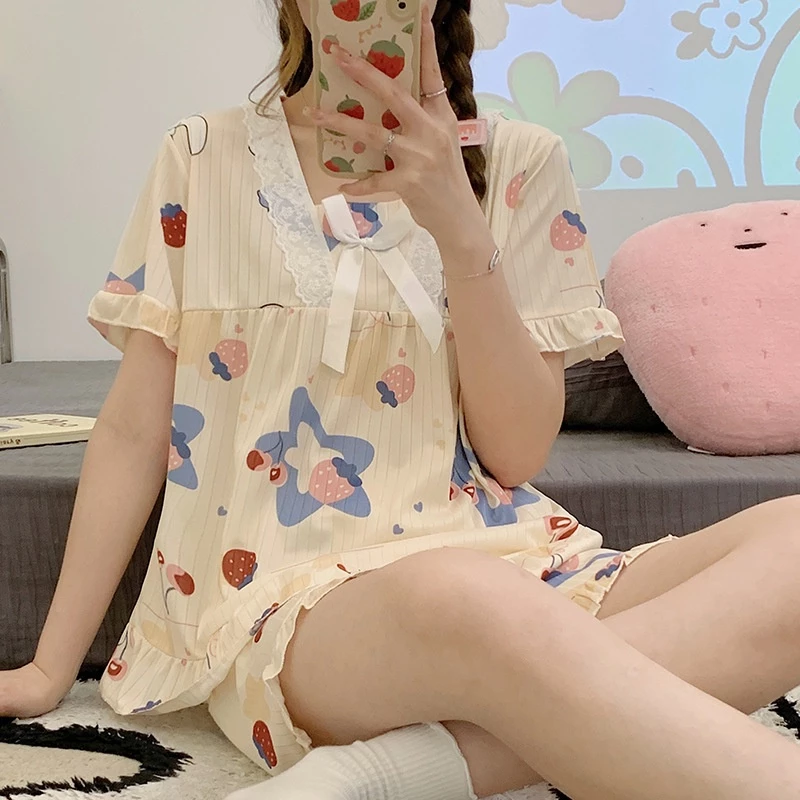 Bộ Đồ Ngủ Tay Ngắn Dáng Rộng Thời Trang Mùa Hè Cho Nữ [luyoo32]