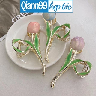 💓Qiann💓Kẹp tóc người lớn bằng kim loại hình hoa tulip khí chất cá mập cao cấp dành cho nữ