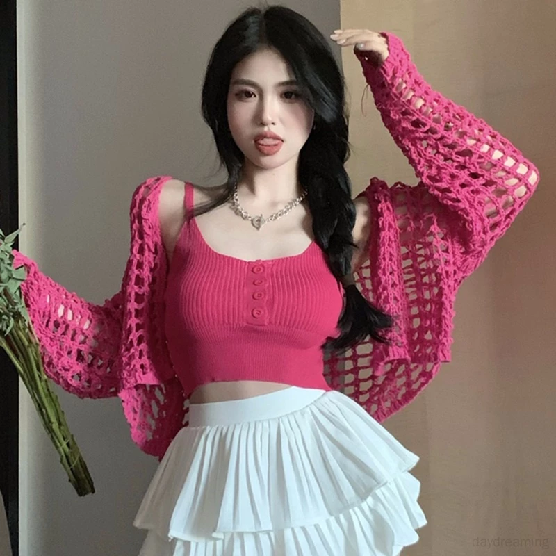 Nữ croptop all-match retro barbie top ngọt ngào dễ thương màu rắn mỏng mỏng mỏng phong cách ngắn lộ rốn phong cách Áo hai dây