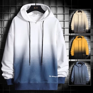 Áo hoodie nam lót lông cừu có mũ trùm màu gradient phong cách Nhật Bản giản dị thời trang mùa thu hzfmc1676