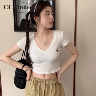 Cccindee Áo Croptop Dệt Kim Tay Ngắn Dáng Ôm Thời Trang 2023 Dành Cho Bạn Nữ