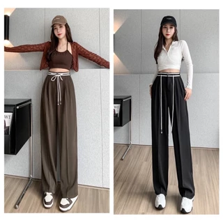 Quần ống rộng nữ , quần ống suông lưng cao phối cạp đen trắng chun sau vải RuBy dày dặn dáng culottes