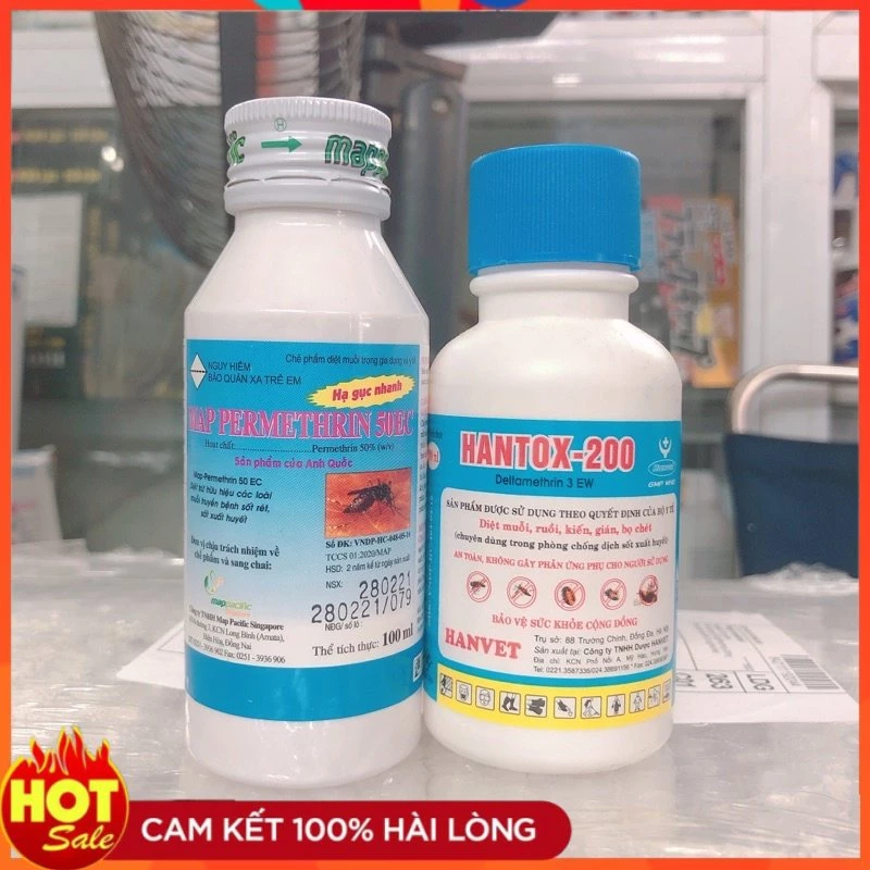 Bộ đôi diệt bọ chét : Map permethrin 100ml + hantox 100ml .