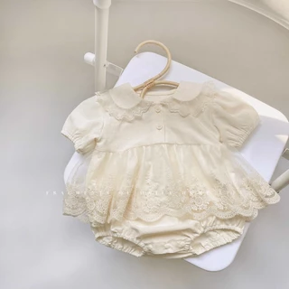 Bộ Áo Liền Quần Tay Ngắn Chất Liệu Cotton Cho Bé Gái 0-2 Tuổi