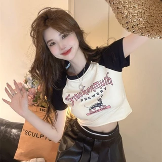 Áo croptop tay raglan PINKSTORE29 in hình họa tiết Frankenmuth A5714