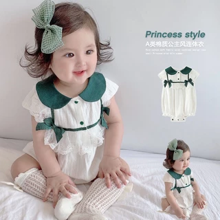 Bộ Áo Liền Quần Bằng Cotton Trơn Tay Ngắn Dễ Thương Phong Cách Hàn Quốc Thời Trang Mùa Hè Cho Bé Gái 0-18 Tháng Tuổi