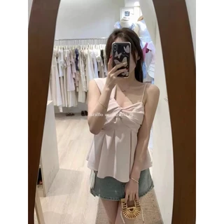 【MIBU】✨ Thiết kế sang trọng Sling Top mùa hè Leaky Shoulder Top áo sơ mi nhỏ Sling quần áo nữ (4 màu)