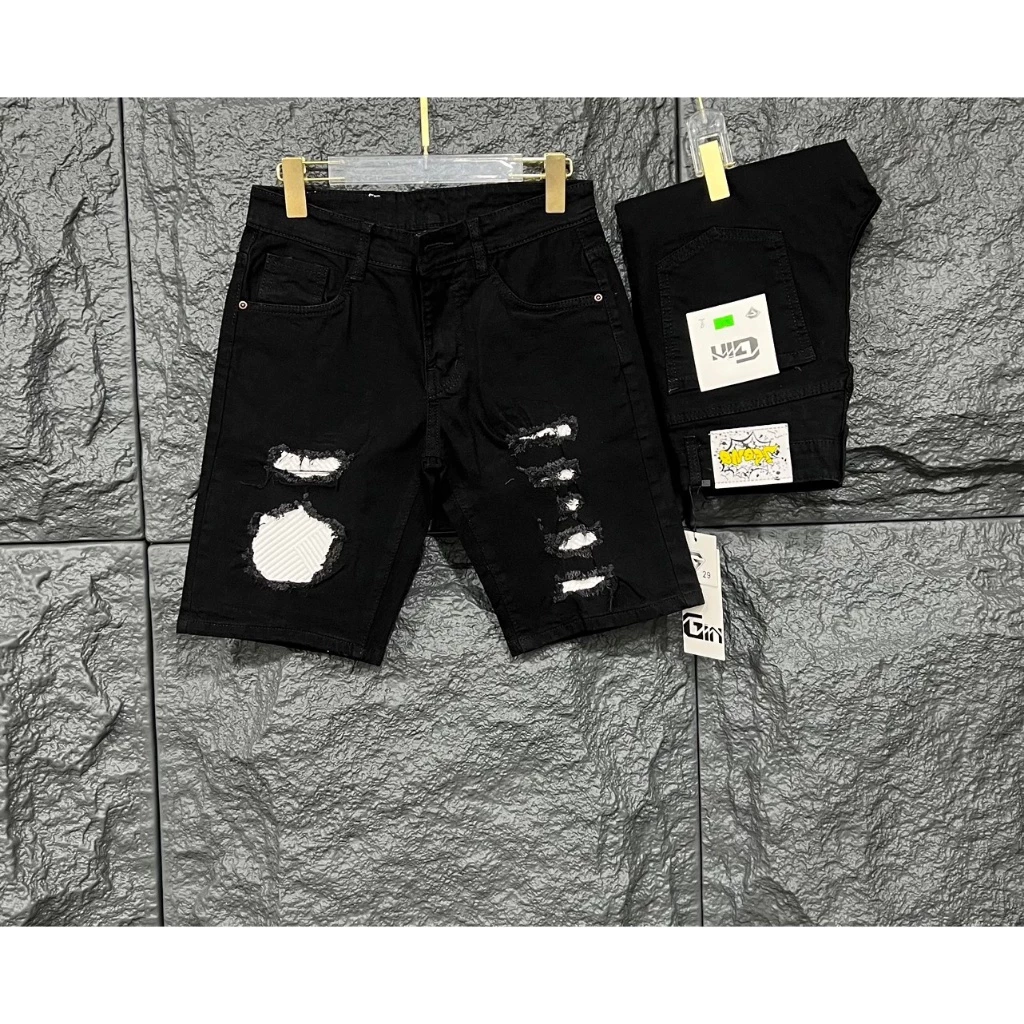 Quần short jean nam vải denim rách Form nhẹ phối Vá gối siêu đẹp mẫu mới cao cấp Quang Luxury Hàng QC