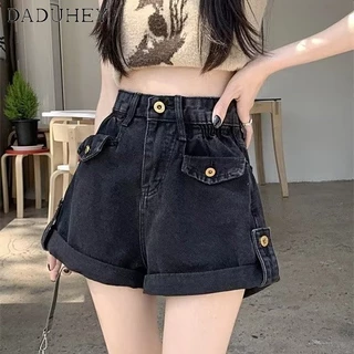 DaDuHey✨ 2023 Women's American-Style Retro Washed Cargo Pocket High Waist Jeans Loose Casual Wide Leg Denim Shorts