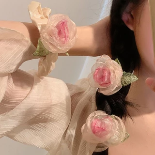 Milyfashion Hoa Hồng Khô Scrunchy Dây Buộc Tóc Hoa Nữ Mori Cổ Tích Vẻ Đẹp Cao Cấp Siêu Cổ Tích Organza Phụ Kiện Tóc Dây Đầu Dây Tóc