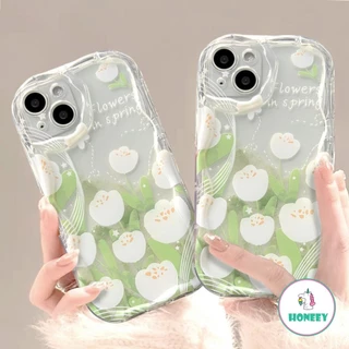 Vỏ iphone 14 pro max milky white tulip flower creamy frame chống va đập trong suốt vỏ điện thoại tpu mềm tương thích cho iphone 13 pro max 12 11 pro max xr x xs 7 8 plus vỏ bảo vệ