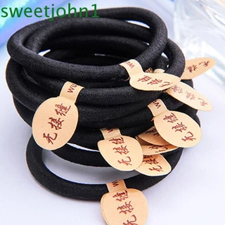 SWEETJOHN Set 50 Dây Buộc Tóc Cao Su Co Giãn Màu Đen