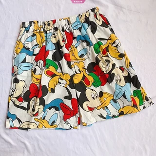 DISNEY Quần Short Đi Biển Lưng Cao Dáng Rộng In Hoạt Hình Mickey Kiểu Nhật Bản Thời Trang Mùa Hè Cho Nữ