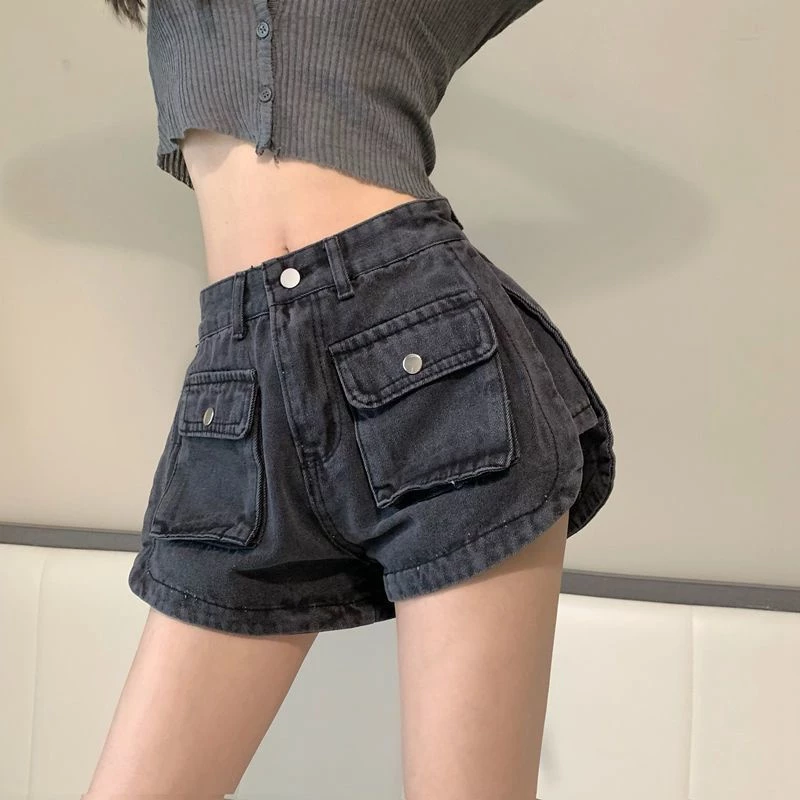 Quần Short Denim Lưng Cao Ống Rộng Thoải Mái Thời Trang Mùa Hè Hàn Quốc 2023