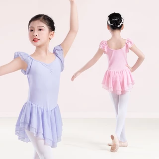 Đầm Múa Ballet 2 Lớp Tay Ngắn Chất Liệu Cotton Cho Bé Gái