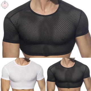 Sheer Mesh Men's Crop Top Sissy Sleeveless Muscle Tank Top See Through Clubwear T Shirt