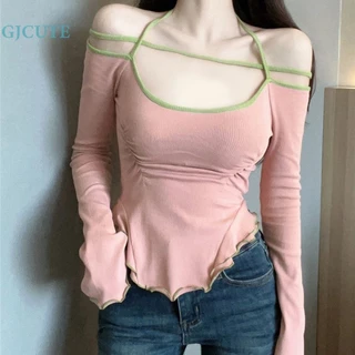 Áo Croptop Trễ Vai Tay Dài Dáng Ôm Gợi Cảm Thời Trang Mùa Hè Cho Bạn Gái