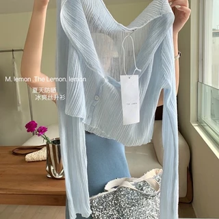 FXDAZI Áo Khoác Cardigan Dệt Kim Mỏng Dáng Ngắn Cổ Chữ v Thời Trang Mùa Hè 2023 Cho Nữ