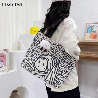 Túi Xách Vải Canvas Cỡ Lớn In Hình Chuột Minnie Dễ Thương