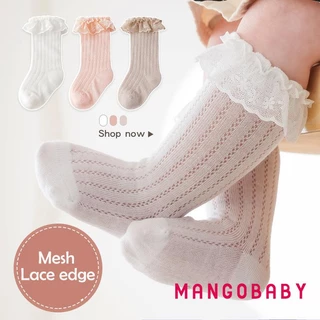 Mgg-baby girl knee vớ cao mềm mại diềm dài vớ ren thoáng khí cho trẻ sơ sinh