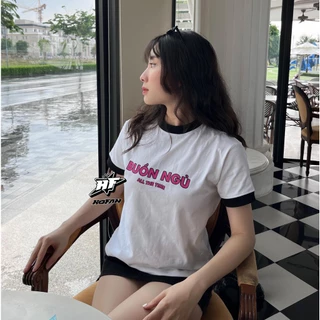 áo thun baby tee basic BUỒN NGỦ ALL THE TIME 100% cotton 2c y2k định lượng 250GSM