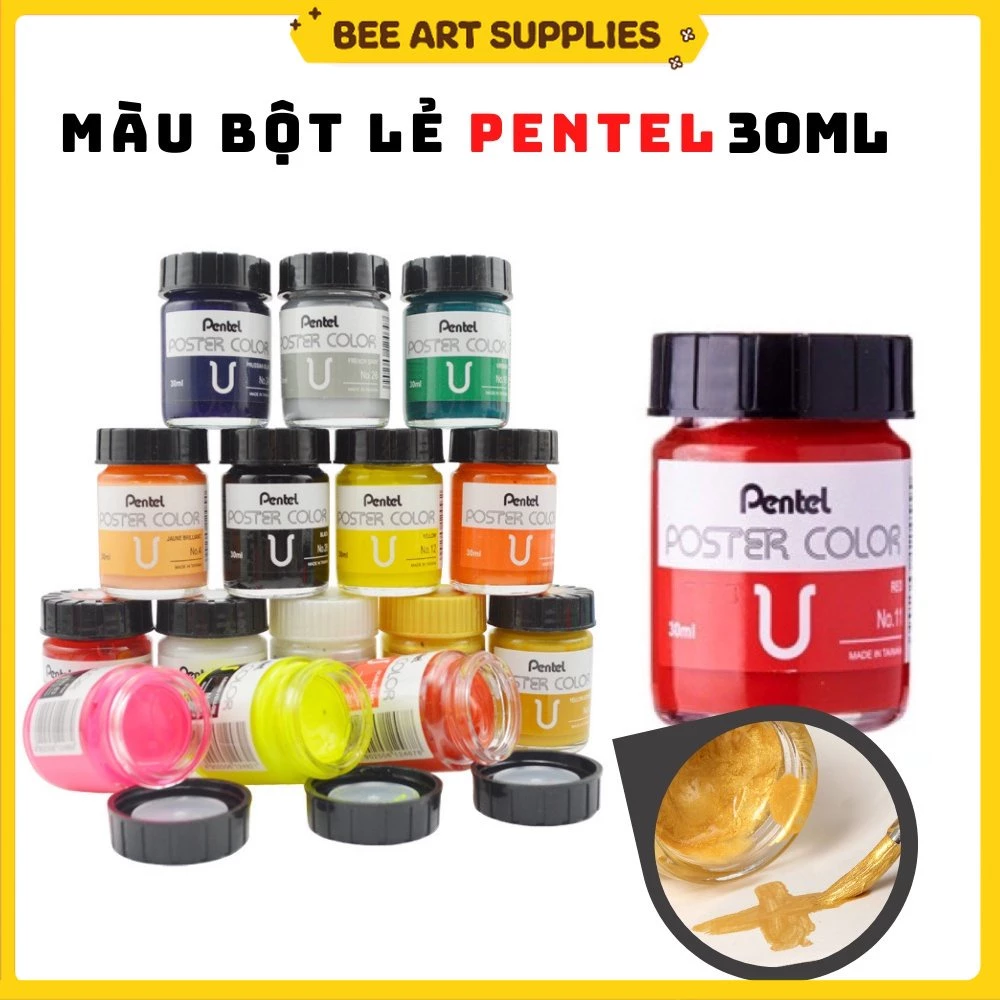 Màu bột Pentel Poster color 30ml màu nước gouache pha sẵn chính hãng set 2