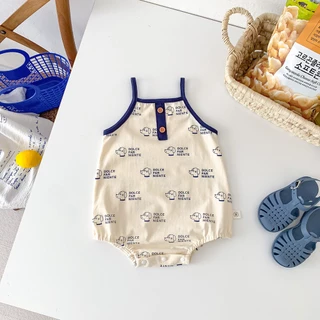 Bộ Áo Liền Quần Sát Nách Vải Cotton In Hoạt Hình Dễ Thương Thời Trang Mùa Hè Cho Bé