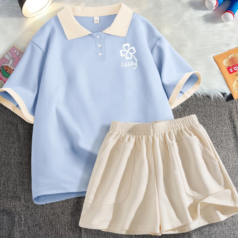 Bộ Quần Áo Cộc Tay Cho Bé Trai Bé Gái Chất Cotton Size Đại 65kg set polo Lucky