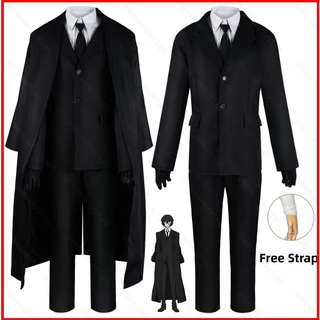 Yelan bungo stray dogs dazai osamu cosplay trang phục anime áo gió màu đen áo sơ mi buộc áo khoác áo khoác phù hợp với đồng phục hallween