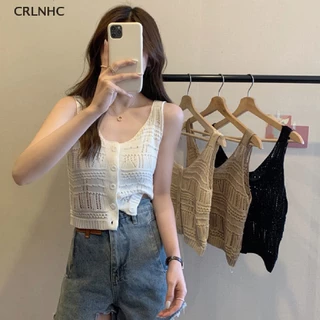 Áo croptop dệt kim CRLNHC không tay thời trang cho nữ