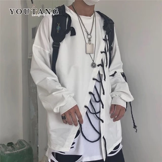 Youtang Áo sweater Mỏng Tay Dài Dáng Rộng Dây Cáp Tối Màu Phong Cách hip hop Đường Phố Cá Tính Dành Cho Nam Và Nữ