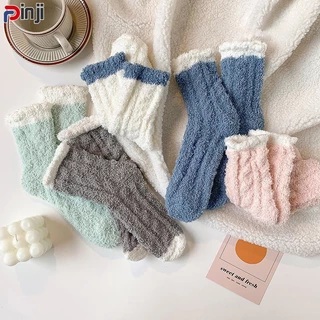 Morandi coral fleece socks vớ ống giữa mùa thu và mùa đông sang trọng dày dặn ấm áp ánh trăng vớ ngủ