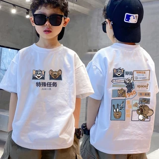 Áo Thun Baby Tee 100% Cotton Tay Ngắn Cổ Tròn Dáng Rộng In Hình Thời Trang Cho Bé 2-14 Tuổi