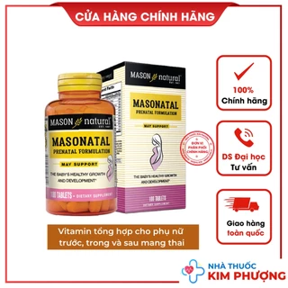 Viên Masonatal Mason Natural Lọ 100 viên, vitamin tổng hợp, bổ cho mẹ bầu phụ nữ trước, trong thời ký mang tha, sau sinh