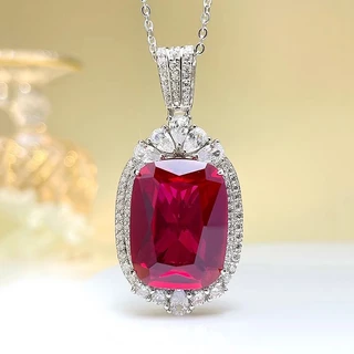 Dây Chuyền Mặt Đá Ruby Lớn Nhiều Màu Sắc Phong Cách Âu Mỹ